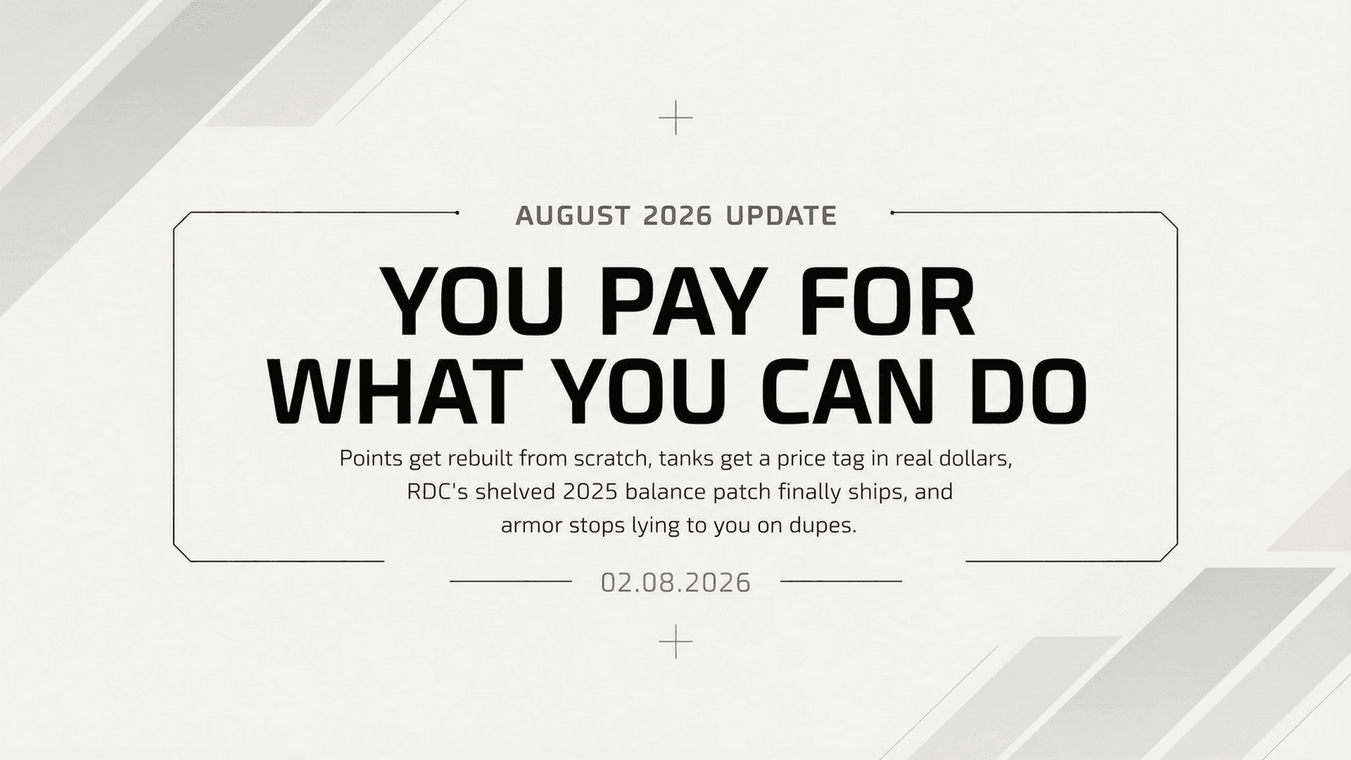 August 2026 Update — Points, new models, balancing changes & fixes